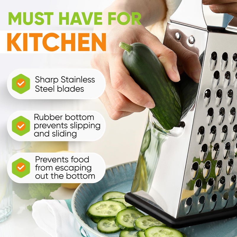 Spring Chef Professional Large Parmesan Cheese Grater, Stainless Steel Metal Box Grater with Handle, 4 Sided Handheld Kitchen Food Shredder for Cheese, Carrot, Veggie, Ginger, Potato - Dishwasher Safe - Image 4
